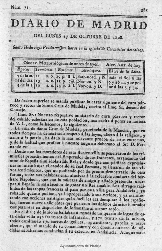 Miniatura de Diario de Madrid del lunes 17 de Octubre de 1808