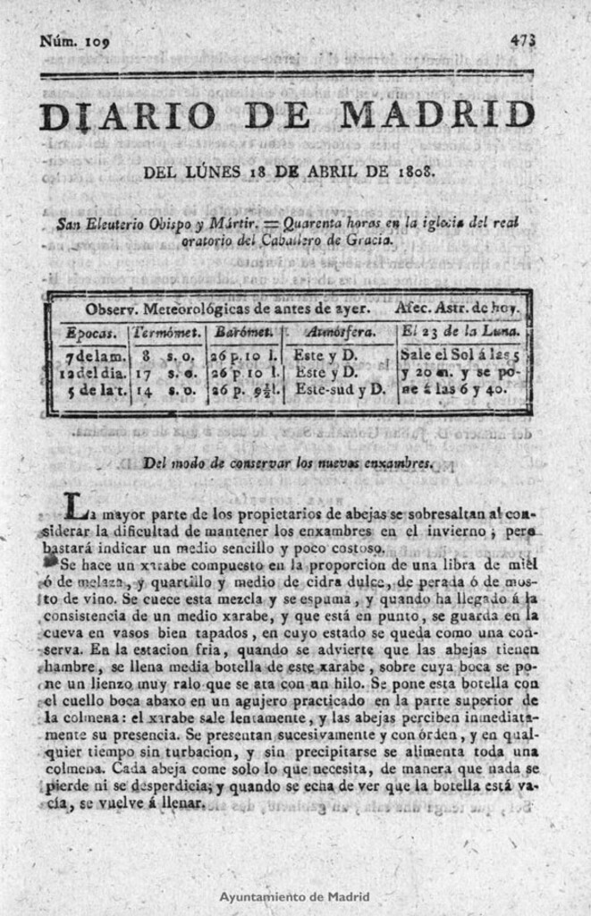 Miniatura de Diario de Madrid del lunes 18 de Abril de 1808
