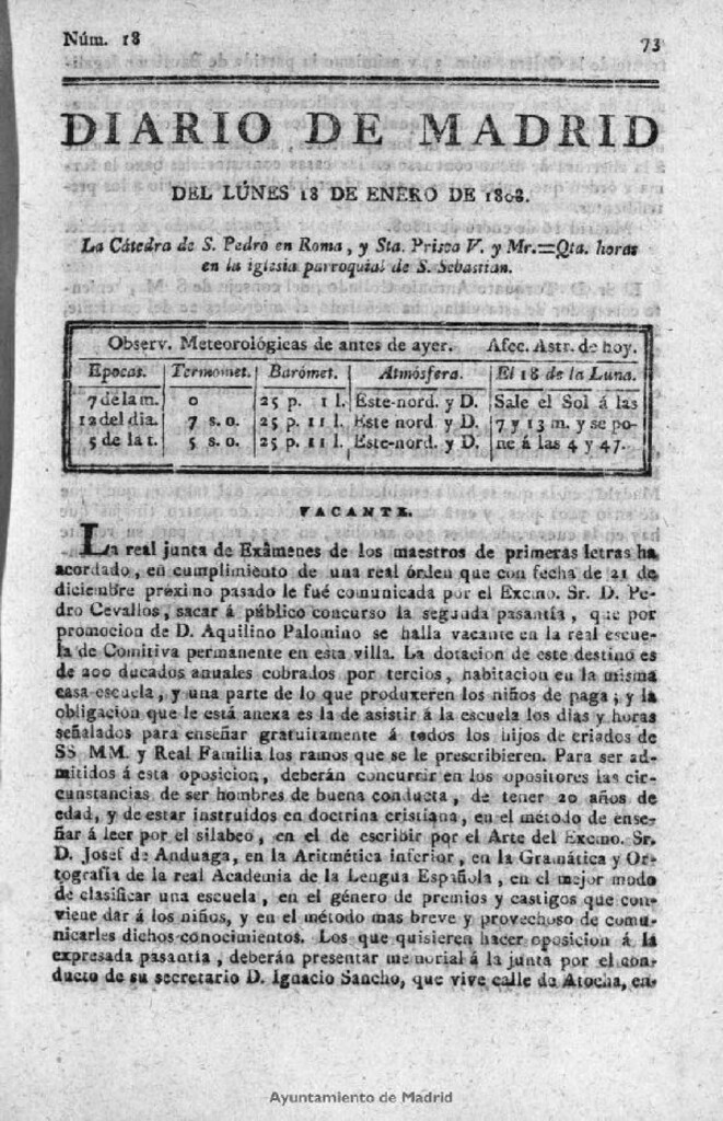 Miniatura de Diario de Madrid del lunes 18 de Enero de 1808