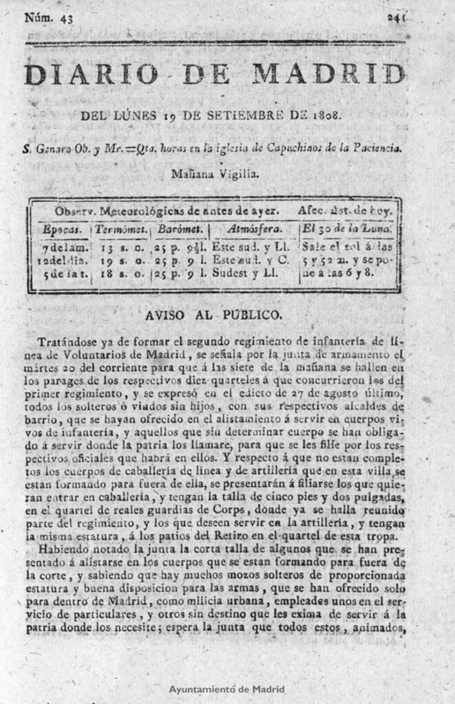 Miniatura de Diario de Madrid del lunes 19 de Septiembre de 1808