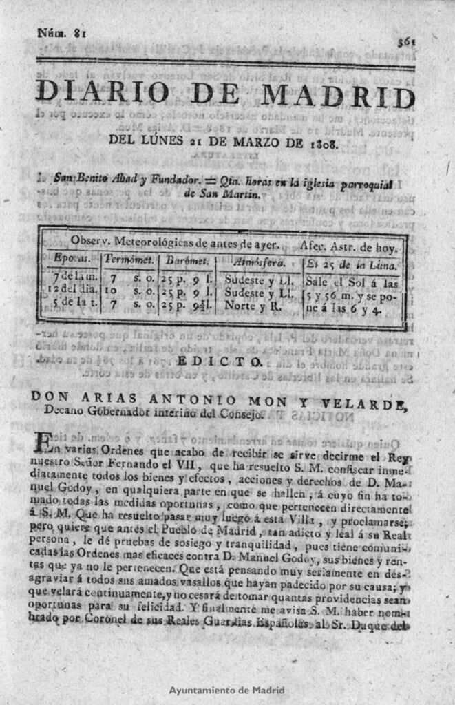 Miniatura de Diario de Madrid del lunes 21 de Marzo de 1808