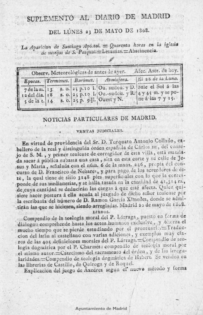 Miniatura de Diario de Madrid del lunes 23 de Mayo de 1808