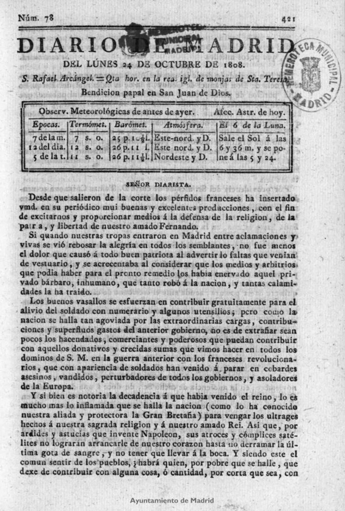 Miniatura de Diario de Madrid del lunes 24 de Octubre de 1808
