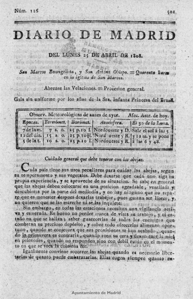 Miniatura de Diario de Madrid del lunes 25 de Abril de 1808