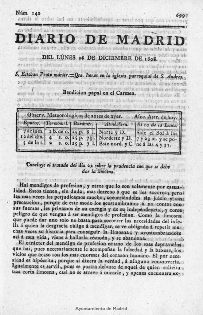 Miniatura de Diario de Madrid del lunes 26 de Diciembre de 1808