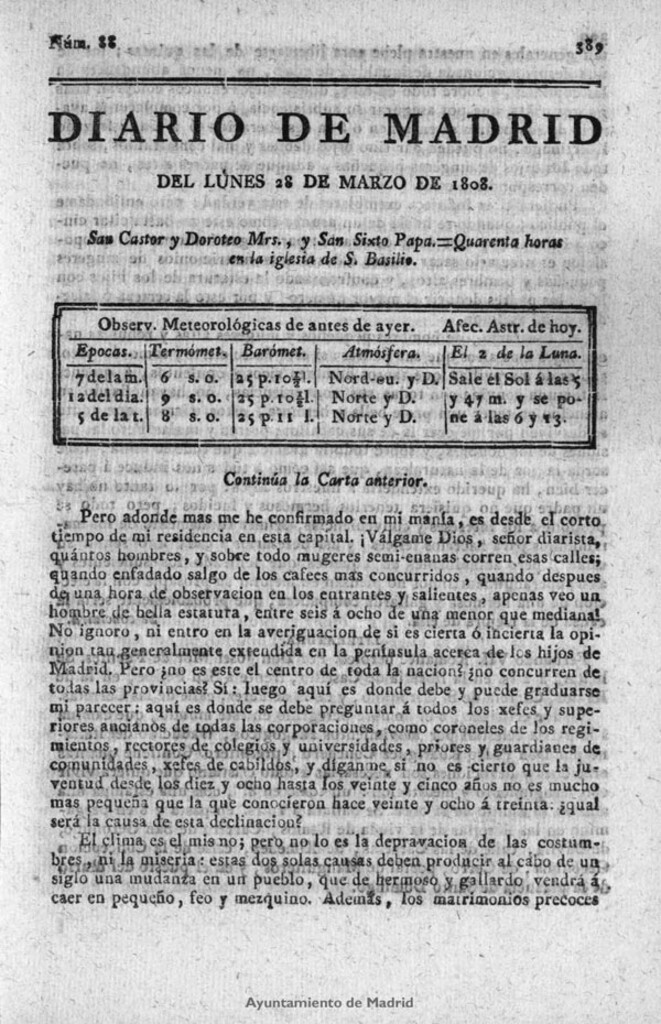 Miniatura de Diario de Madrid del lunes 28 de Marzo de 1808