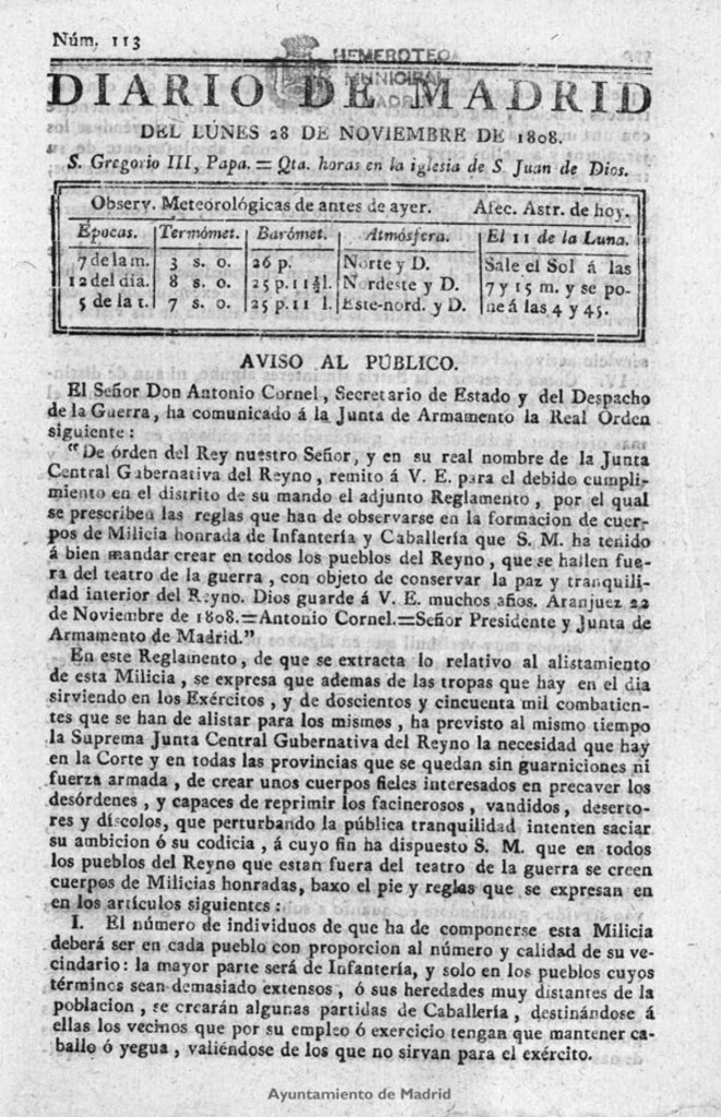 Miniatura de Diario de Madrid del lunes 28 de Noviembre de 1808