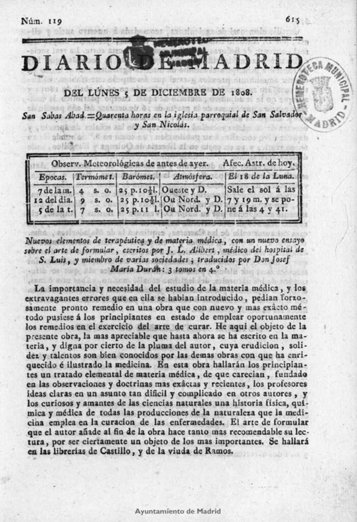 Miniatura de Diario de Madrid del lunes 5 de Diciembre de 1808