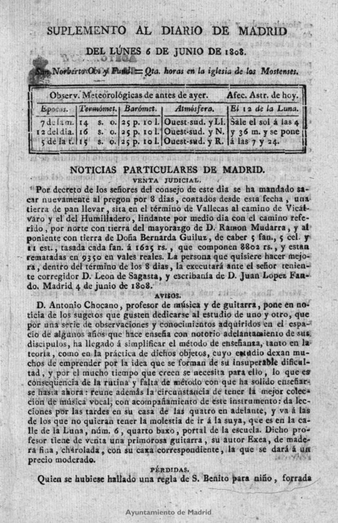 Miniatura de Diario de Madrid del lunes 6 de Junio de 1808