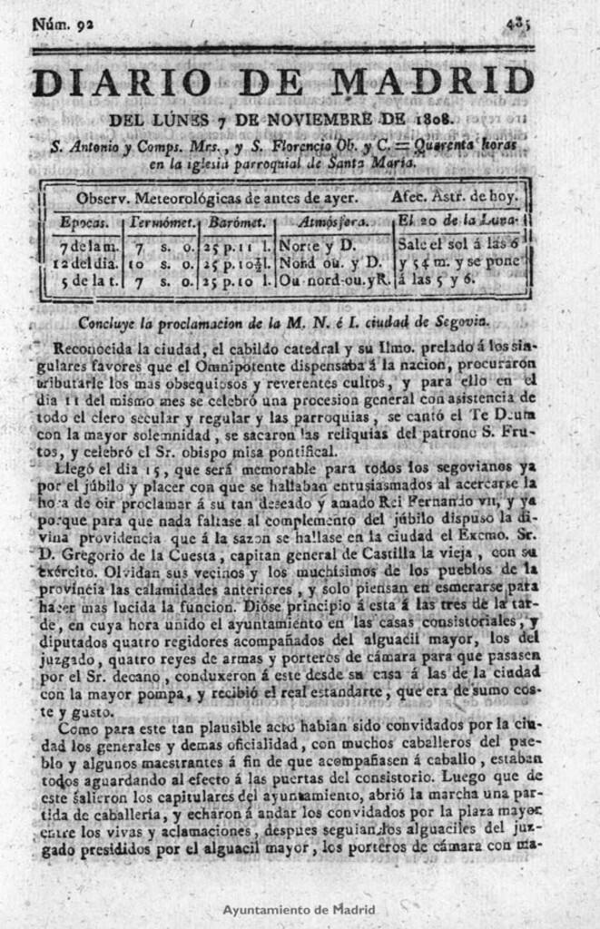 Miniatura de Diario de Madrid del lunes 7 de Noviembre de 1808