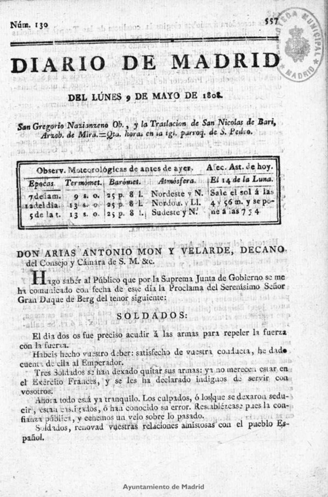 Miniatura de Diario de Madrid del lunes 9 de Mayo de 1808