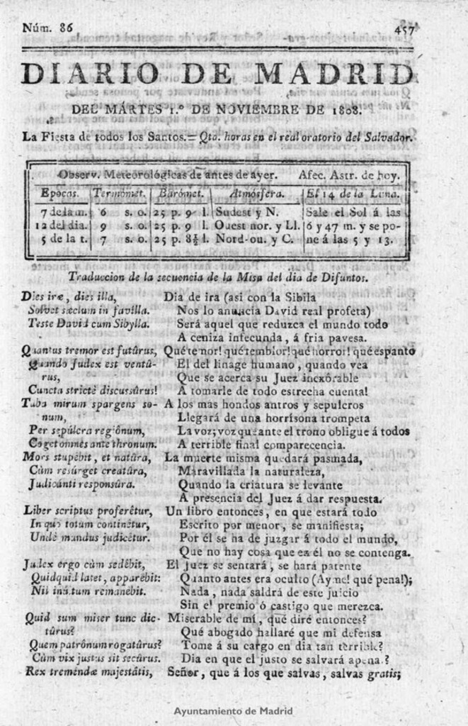 Miniatura de Diario de Madrid del martes 1 de Noviembre de 1808