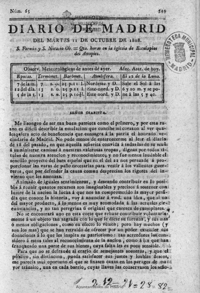 Miniatura de Diario de Madrid del martes 11 de Octubre de 1808