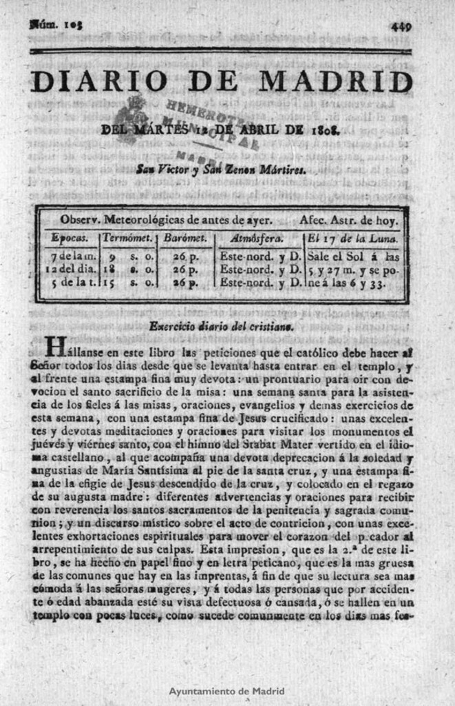 Miniatura de Diario de Madrid del martes 12 de Abril de 1808