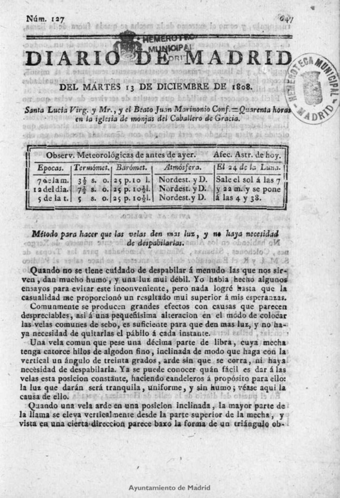 Miniatura de Diario de Madrid del martes 13 de Diciembre de 1808