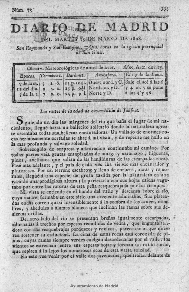 Miniatura de Diario de Madrid del martes 15 de Marzo de 1808