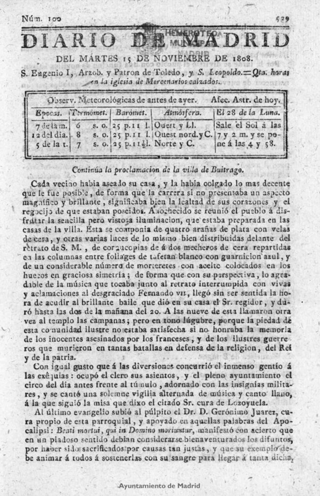 Miniatura de Diario de Madrid del martes 15 de Noviembre de 1808