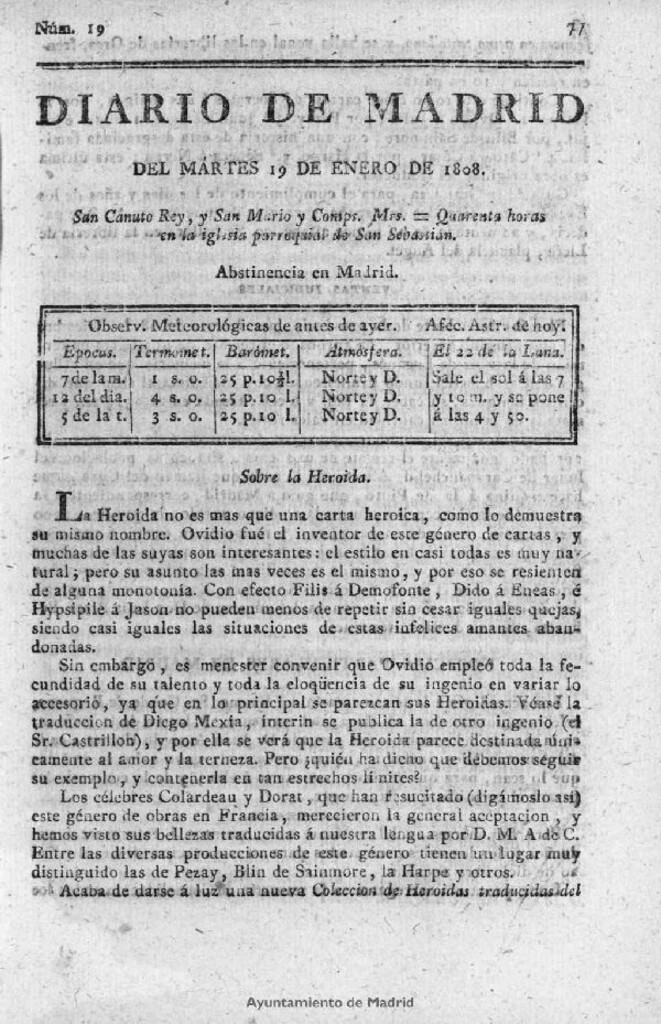 Miniatura de Diario de Madrid del martes 19 de Enero de 1808