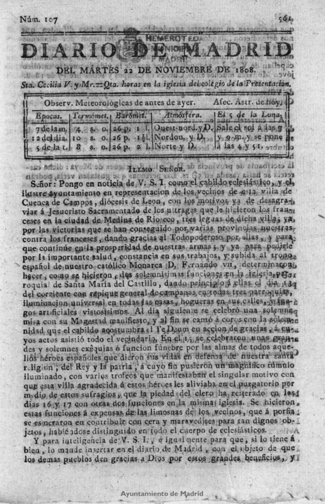 Miniatura de Diario de Madrid del martes 22 de Noviembre de 1808