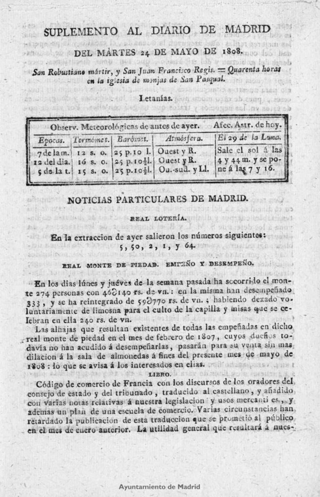 Miniatura de Diario de Madrid del martes 24 de Mayo de 1808