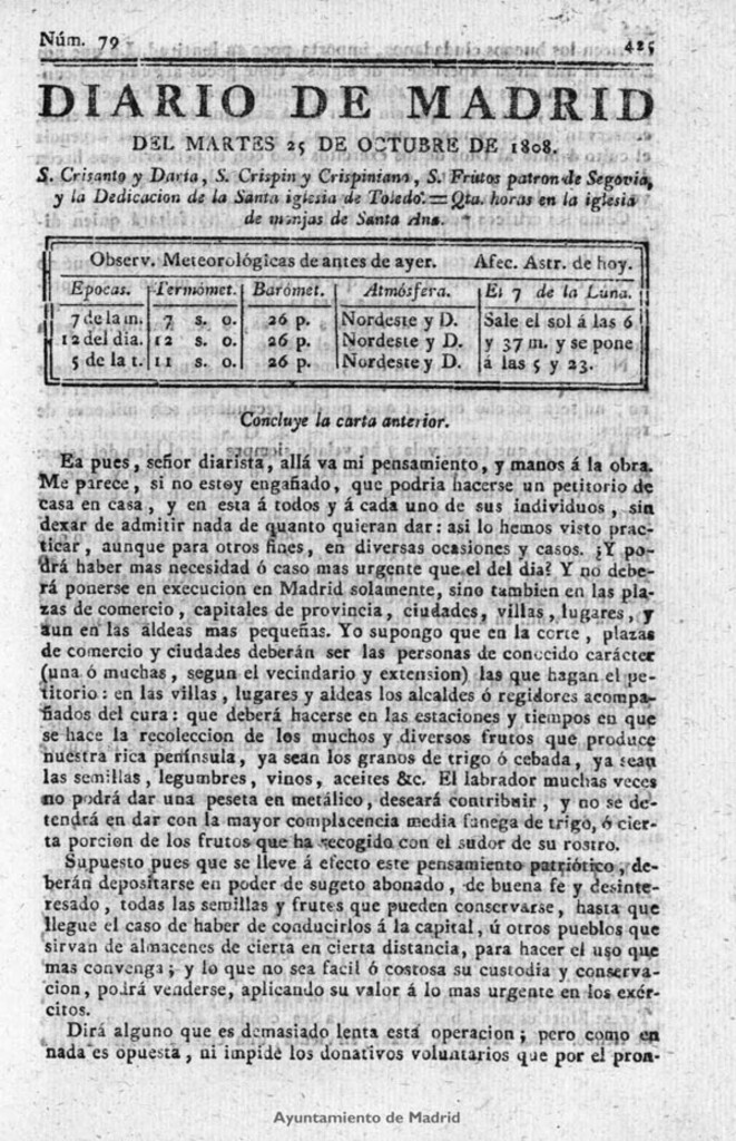 Miniatura de Diario de Madrid del martes 25 de Octubre de 1808