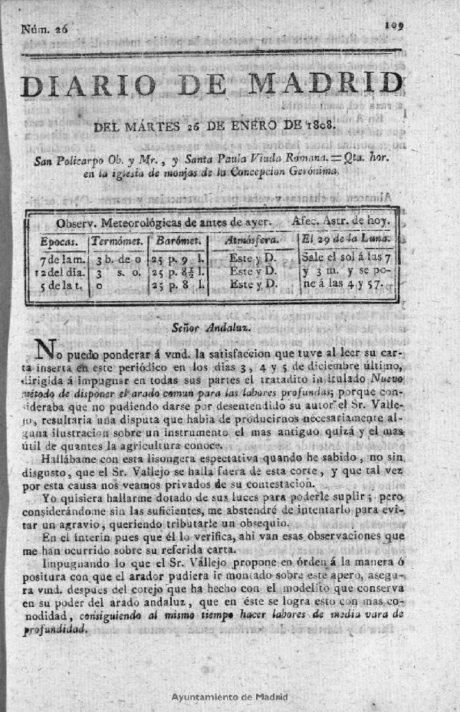 Miniatura de Diario de Madrid del martes 26 de Enero de 1808