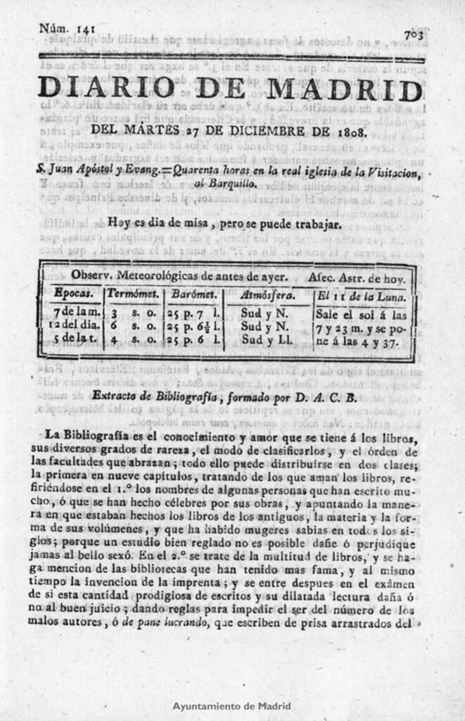 Miniatura de Diario de Madrid del martes 27 de Diciembre de 1808