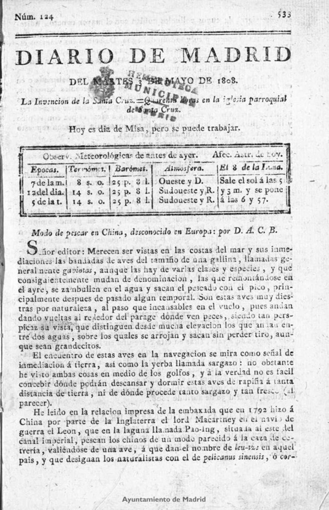 Miniatura de Diario de Madrid del martes 3 de Mayo de 1808