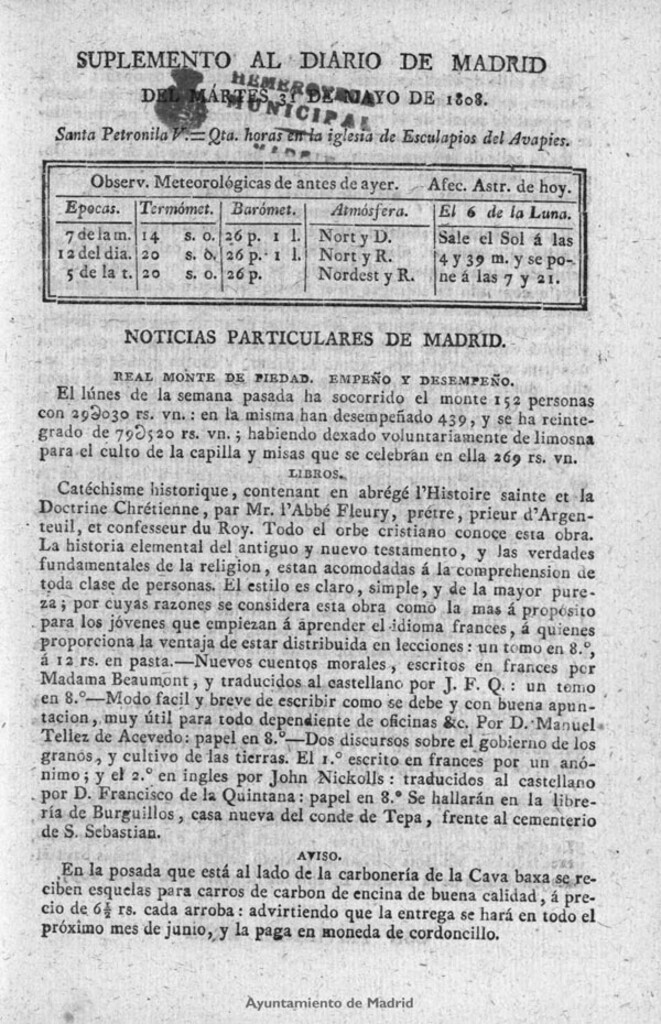 Miniatura de Diario de Madrid del martes 31 de Mayo de 1808