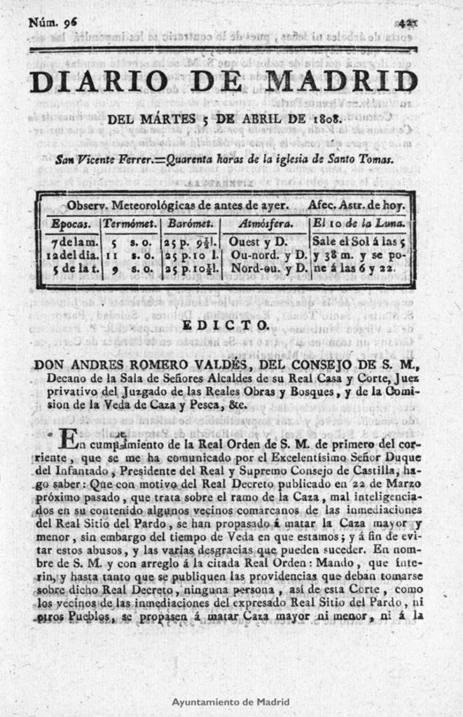 Miniatura de Diario de Madrid del martes 5 de Abril de 1808