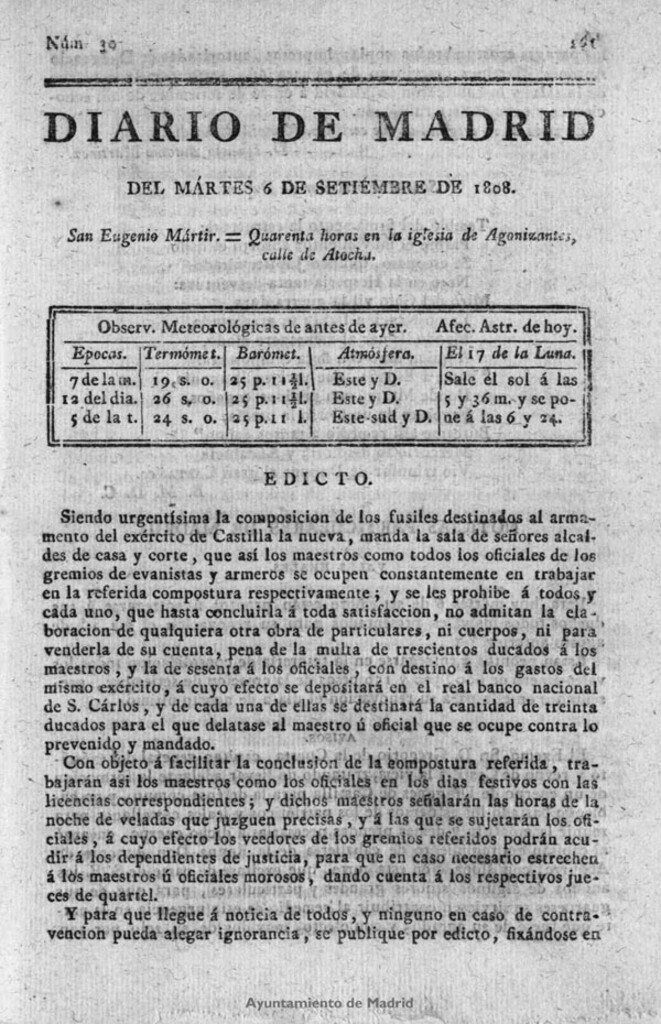 Miniatura de Diario de Madrid del martes 6 de Septiembre de 1808