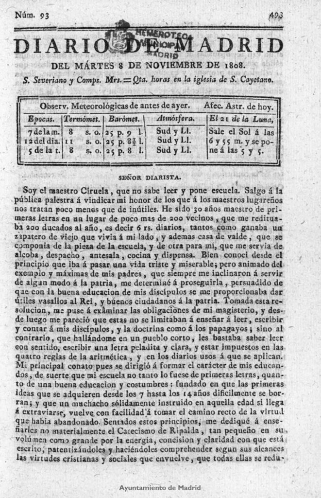 Miniatura de Diario de Madrid del martes 8 de Noviembre de 1808