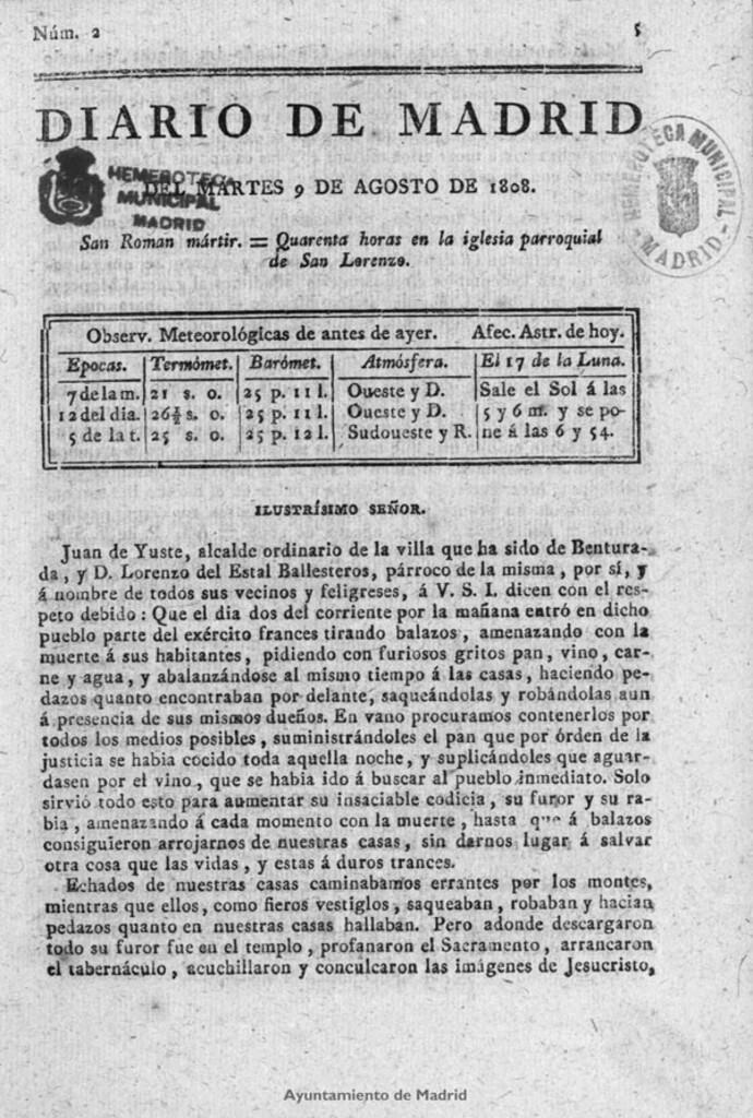 Miniatura de Diario de Madrid del martes 9 de Agosto de 1808
