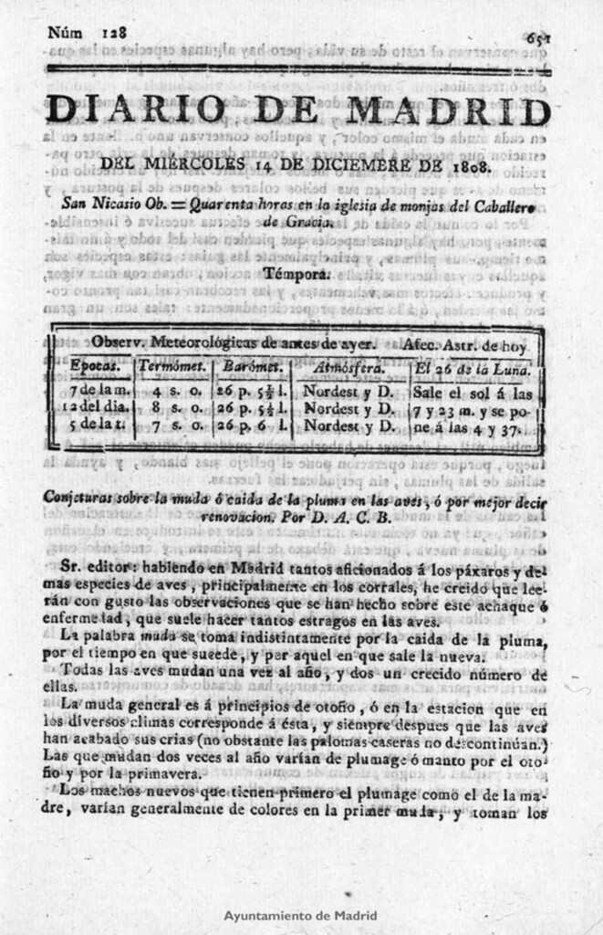 Miniatura de Diario de Madrid del miércoles 14 de Diciembre de 1808