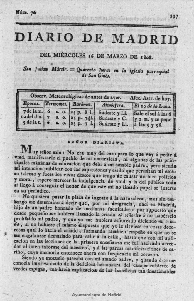 Miniatura de Diario de Madrid del miércoles 16 de Marzo de 1808