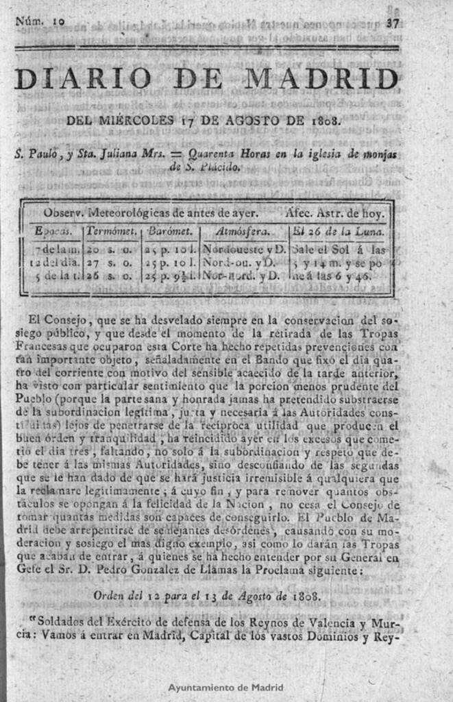 Miniatura de Diario de Madrid del miércoles 17 de Agosto de 1808