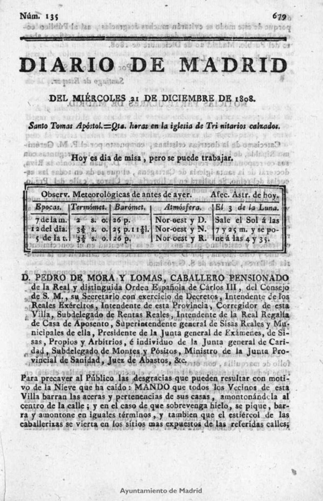 Miniatura de Diario de Madrid del miércoles 21 de Diciembre de 1808