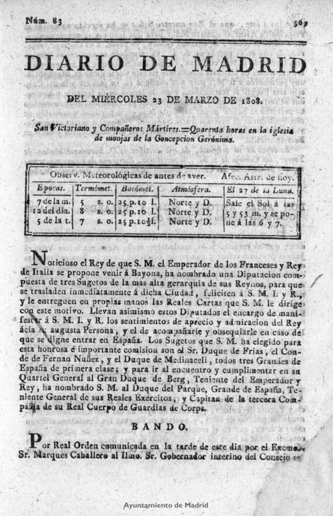 Miniatura de Diario de Madrid del miércoles 23 de Marzo de 1808