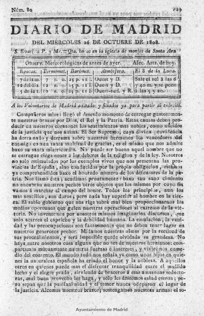 Miniatura de Diario de Madrid del miércoles 26 de Octubre de 1808