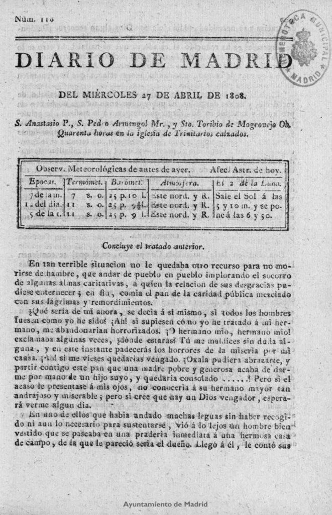 Miniatura de Diario de Madrid del miércoles 27 de Abril de 1808
