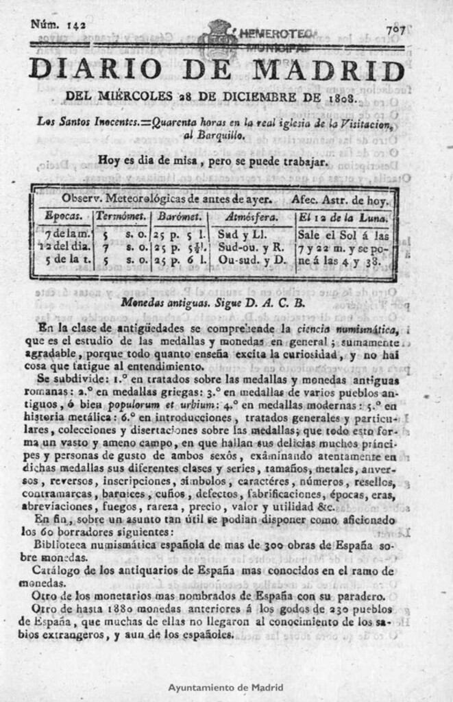 Miniatura de Diario de Madrid del miércoles 28 de Diciembre de 1808