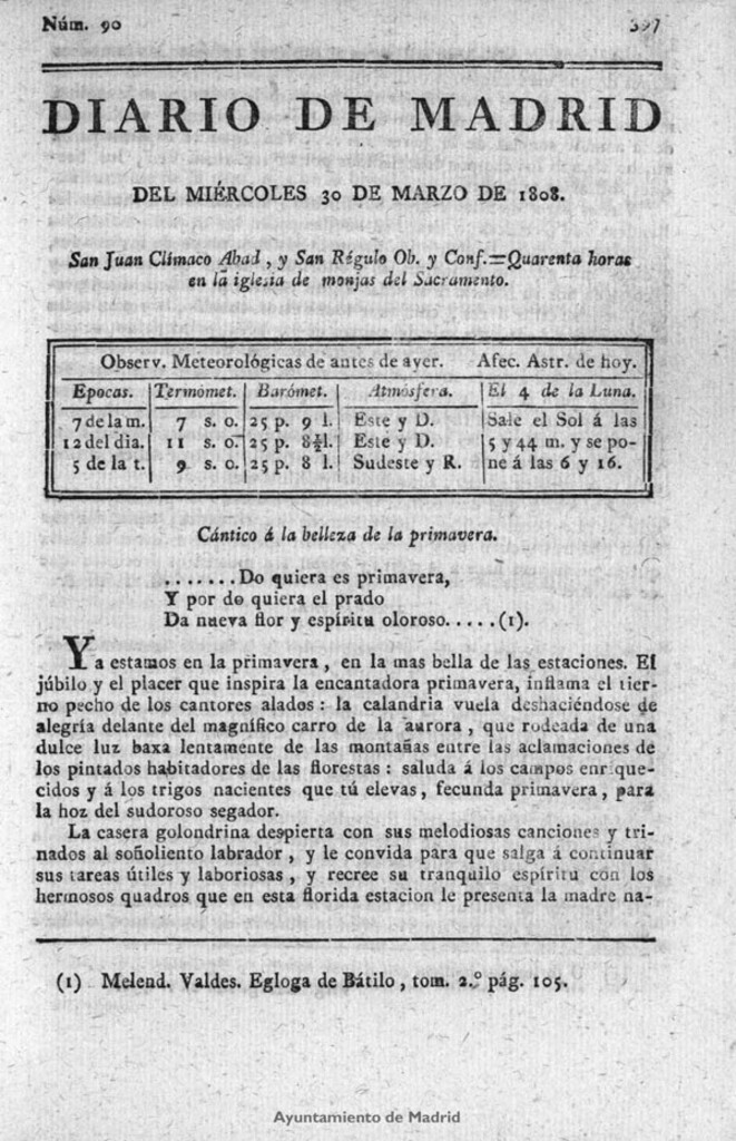 Miniatura de Diario de Madrid del miércoles 30 de Marzo de 1808