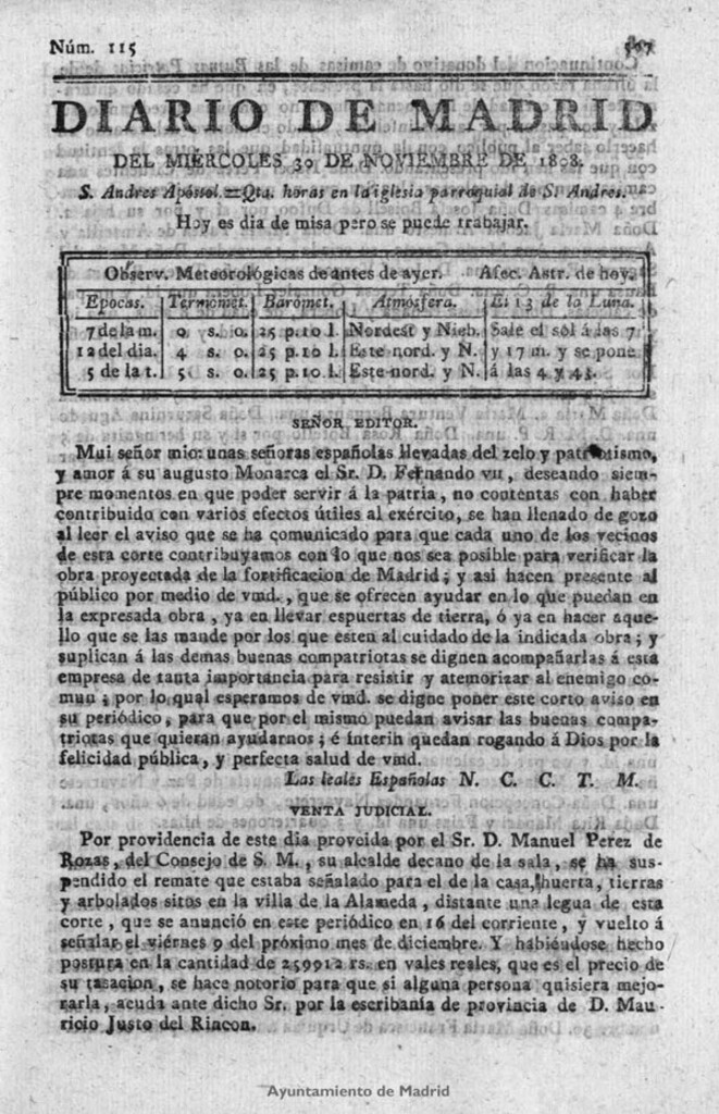 Miniatura de Diario de Madrid del miércoles 30 de Noviembre de 1808