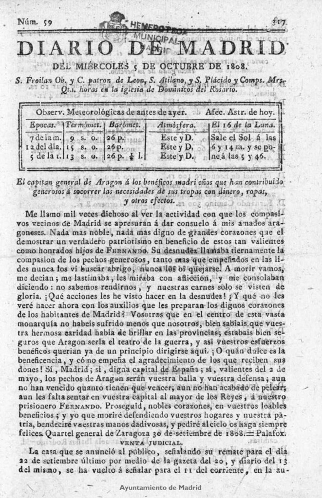 Miniatura de Diario de Madrid del miércoles 5 de Octubre de 1808