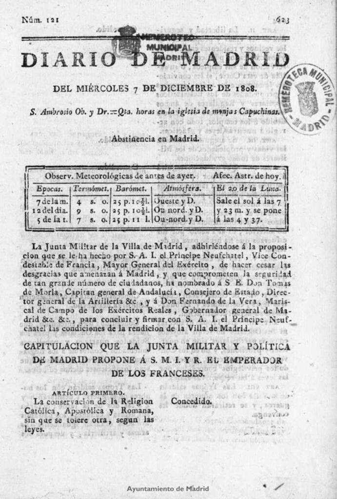 Miniatura de Diario de Madrid del miércoles 7 de Diciembre de 1808
