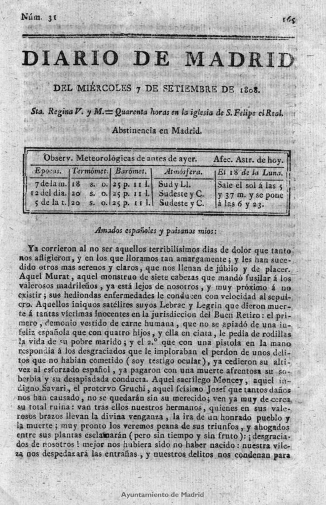 Miniatura de Diario de Madrid del miércoles 7 de Septiembre de 1808