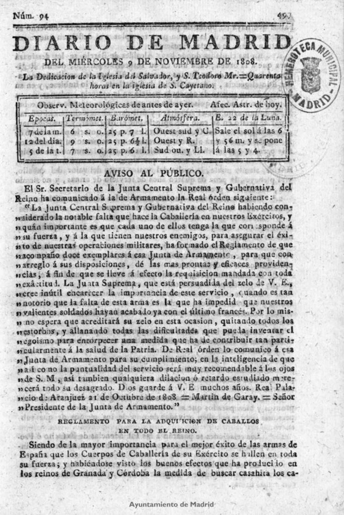Miniatura de Diario de Madrid del miércoles 9 de Noviembre de 1808