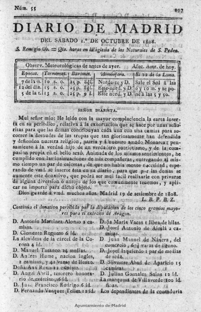 Miniatura de Diario de Madrid del sábado 1 de Octubre de 1808