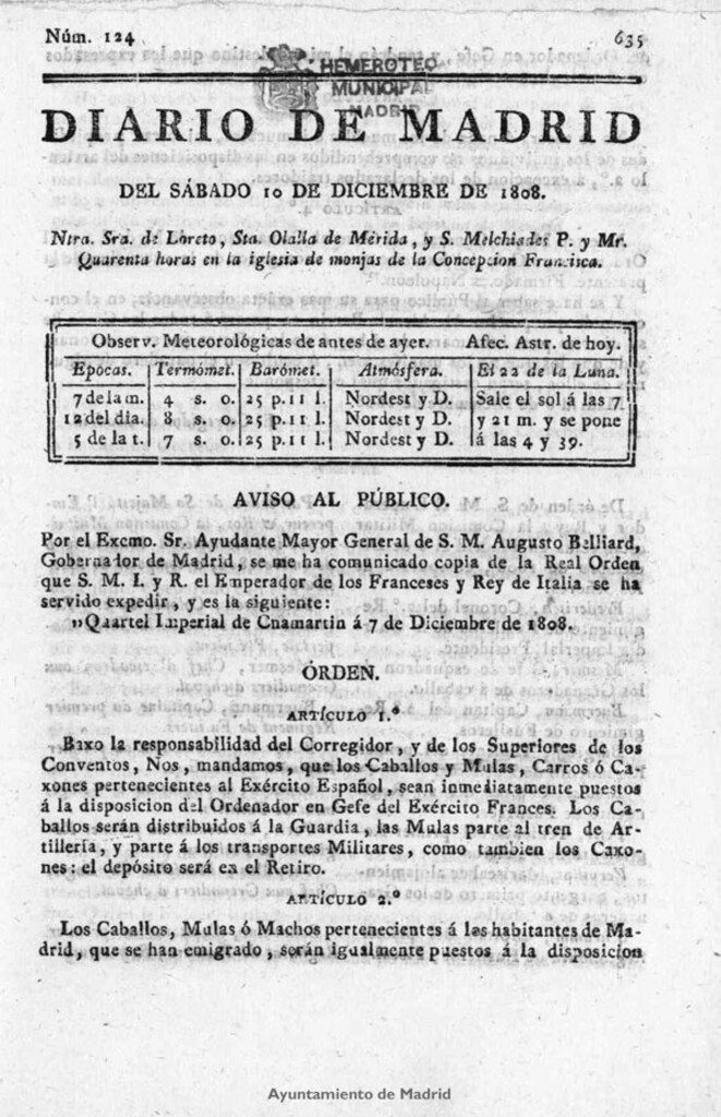 Miniatura de Diario de Madrid del sábado 10 de Diciembre de 1808