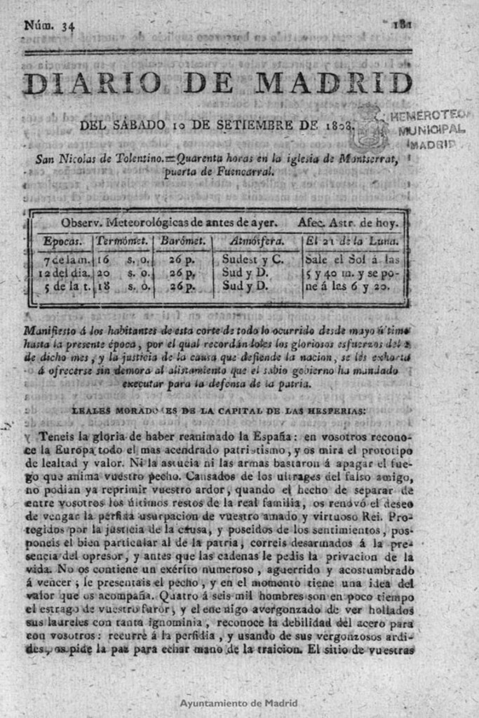 Miniatura de Diario de Madrid del sábado 10 de Septiembre de 1808